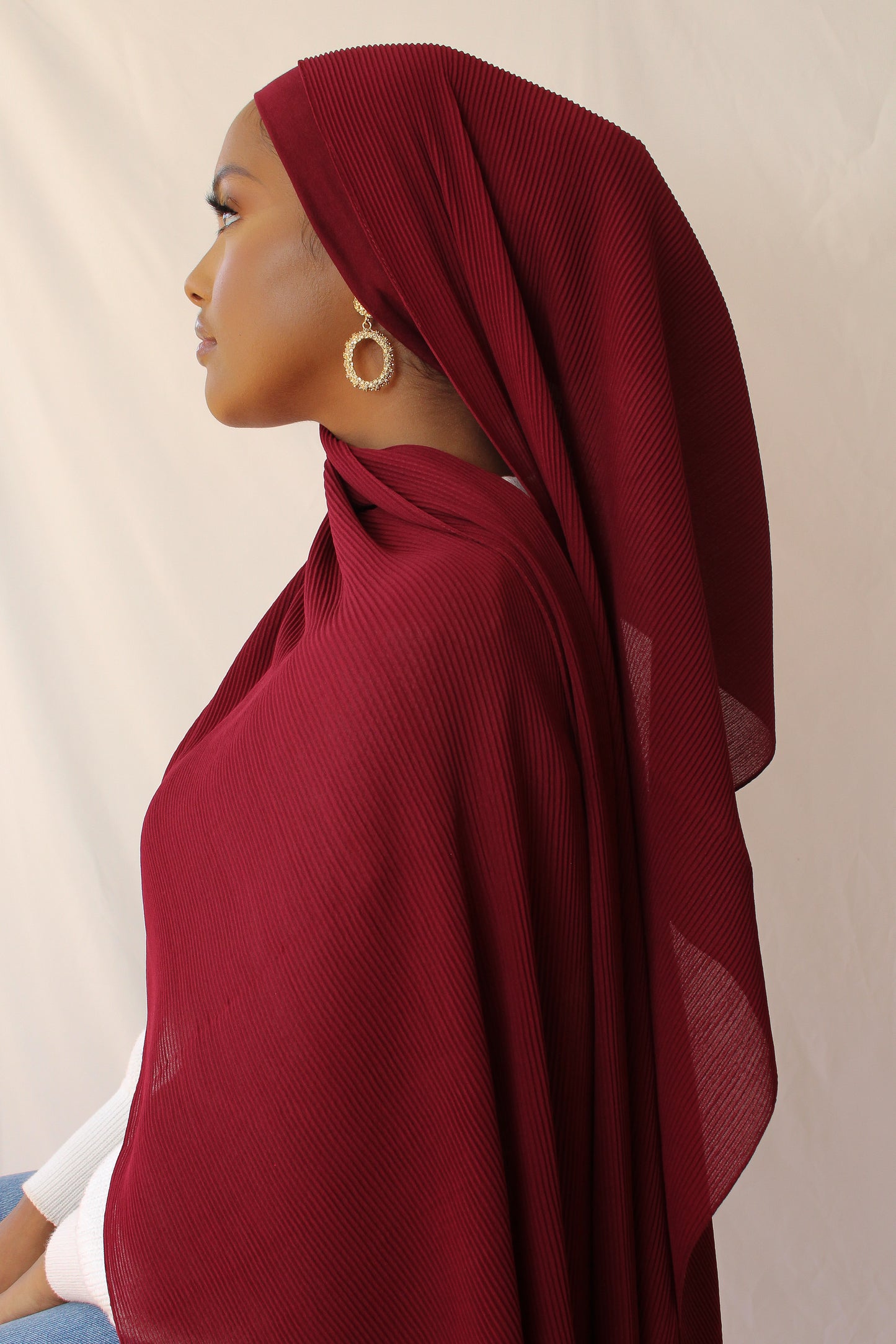 Burgundy Chiffon Pleated